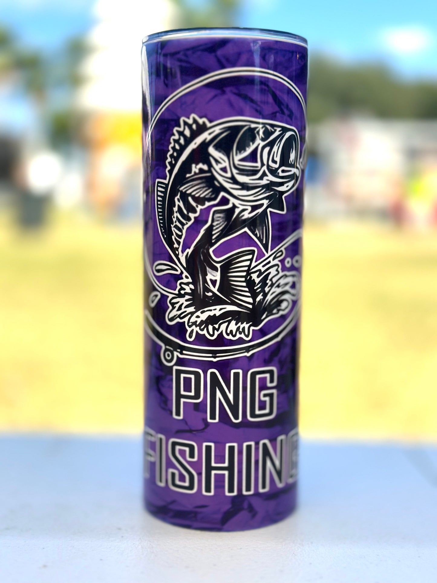 PNG Fishing Team Purple and Black Marble Tumbler